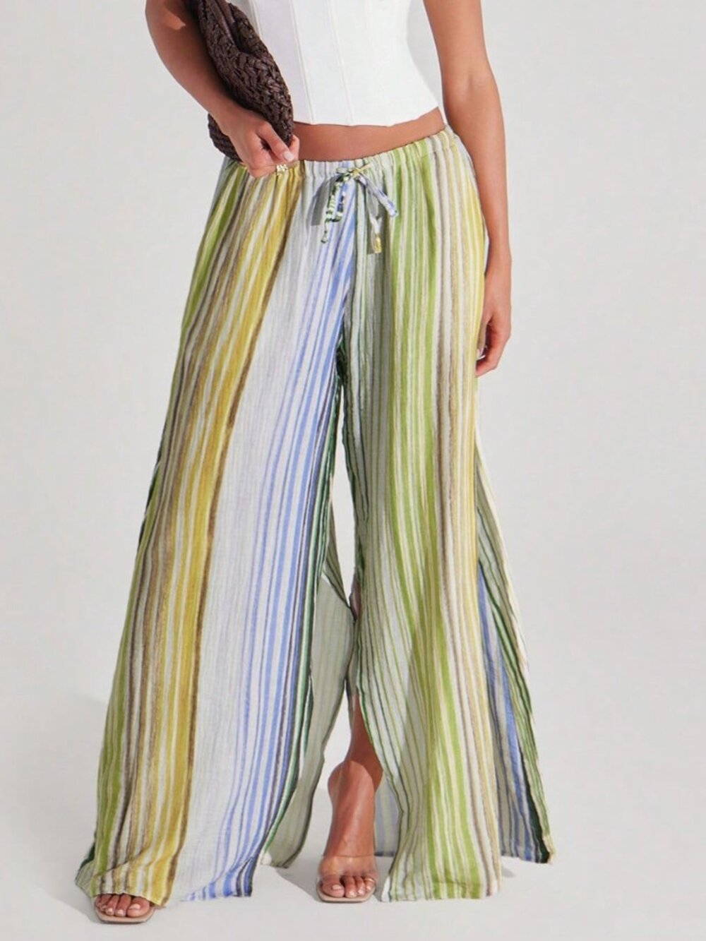 Multicolor Casual Women's Loose Wide Leg Striped Pants